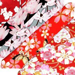 Colorful 5-Piece Cotton Patchwork Fabric Bundle - Japanese Style, 20x20in
